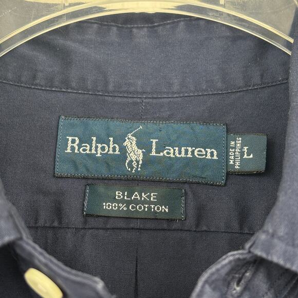 Ralph Lauren Blake Shirt Mens L Navy Blue Button Down Short Sleeve 100% Cotton - Picture 4 of 7